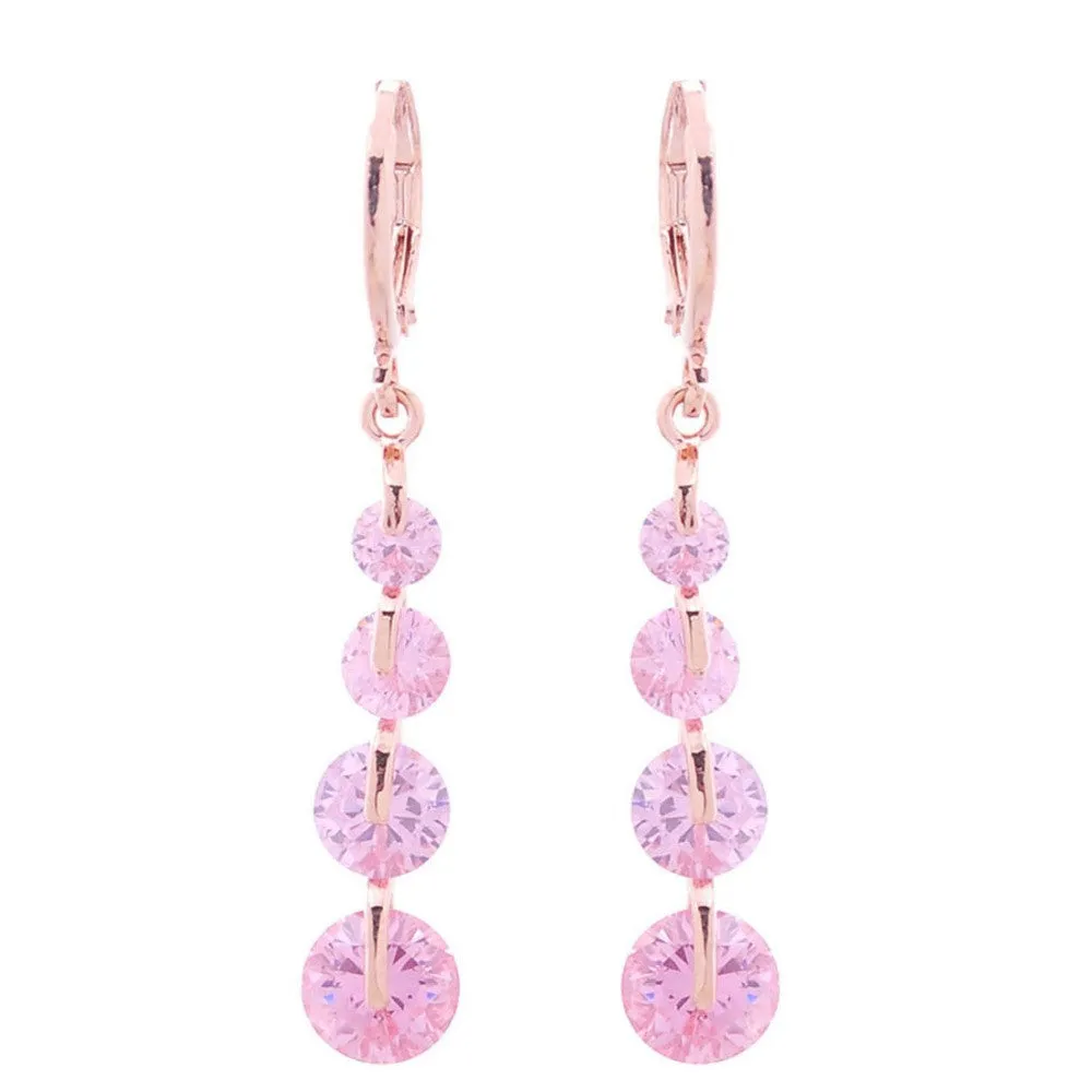 New Fashion Women/Girl's 18k Rose Gold Plated 6 Colors CZ Diamond Pierced Dangle Drop Earrings Jewelry Gifts