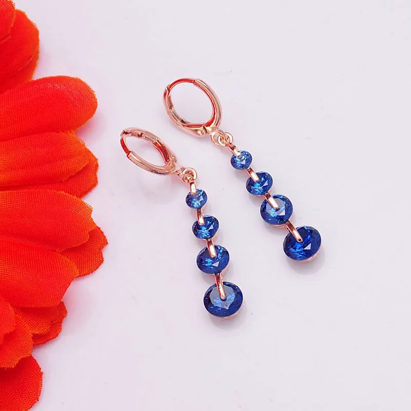 New Fashion Women/Girl's 18k Rose Gold Plated 6 Colors CZ Diamond Pierced Dangle Drop Earrings Jewelry Gifts