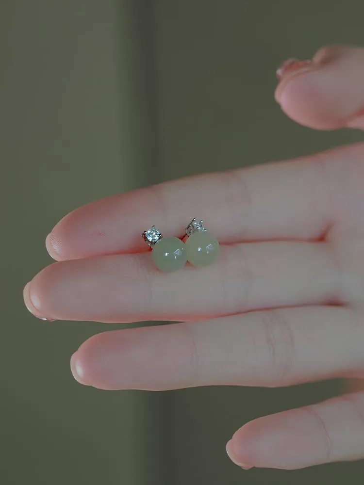 New Year gifts Natural Real Jade Stud Gold Plated 925 Silver Jade Jewelry for Daily