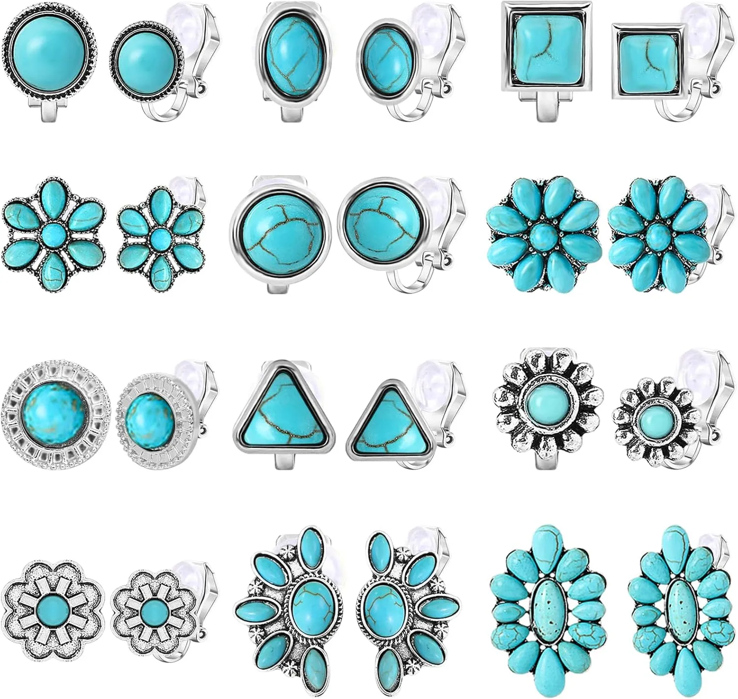 NEWITIN 12 Pairs Clip On Earrings for Women Cute Earring Crystal Pearl Stud Charming Fashion Earring Non Piercing Clip on Stud Earrings for Women