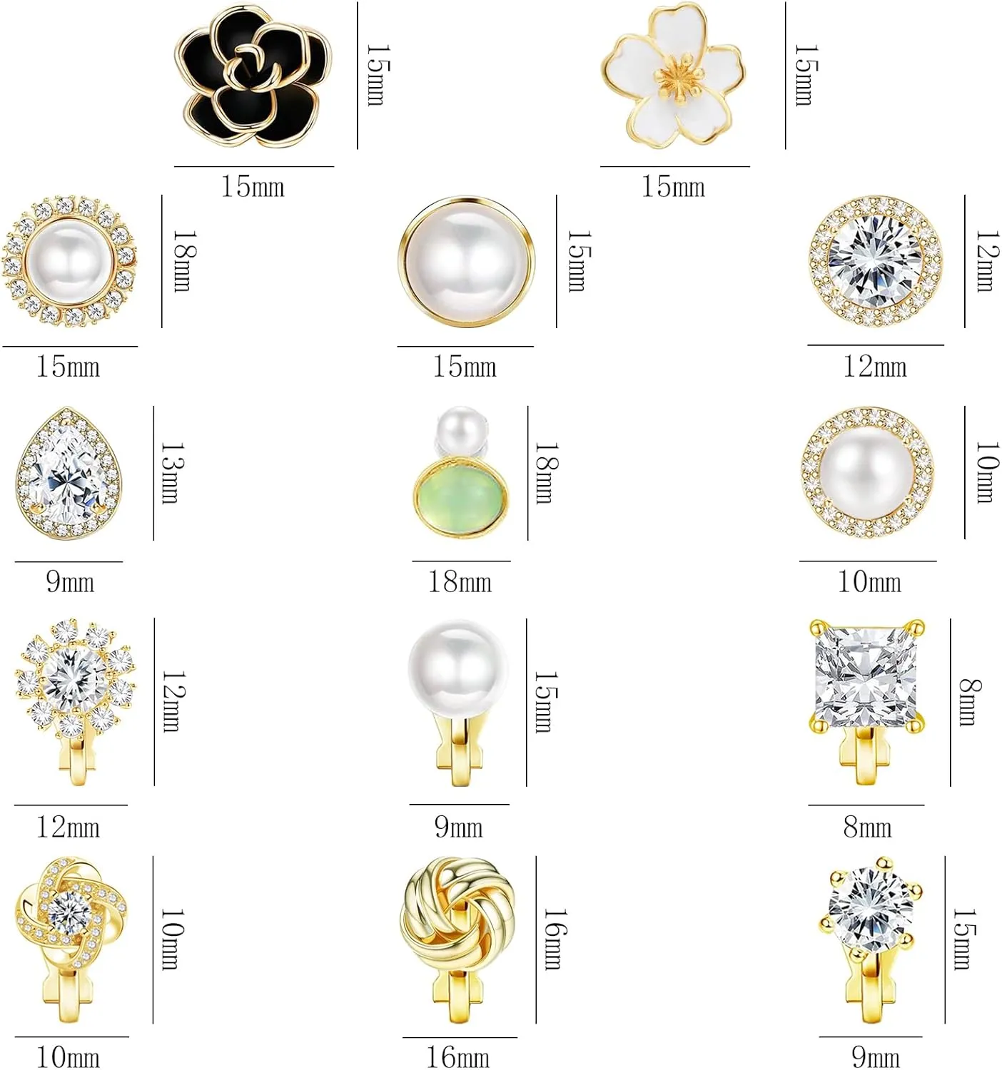 NEWITIN 14 Pairs Clip On Earrings for Women Cute Earring Crystal Pearl Stud Charming Fashion Earring Non Piercing Clip on Stud Earrings for Women