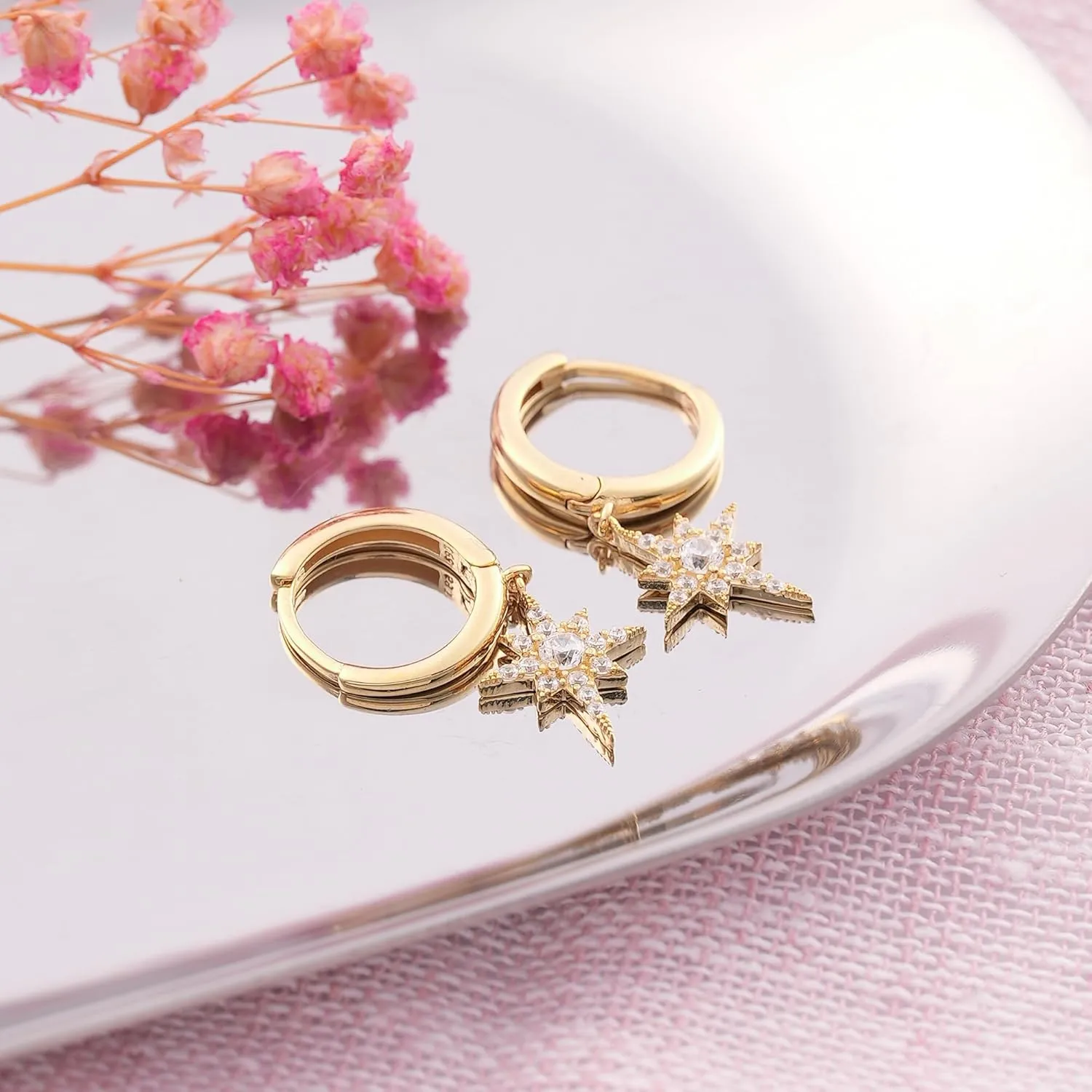 North Star Earrings, 14K Real Gold Celestial Earrings, Dainty Custom Star Earrings, Minimalist Gold North Star Earrings