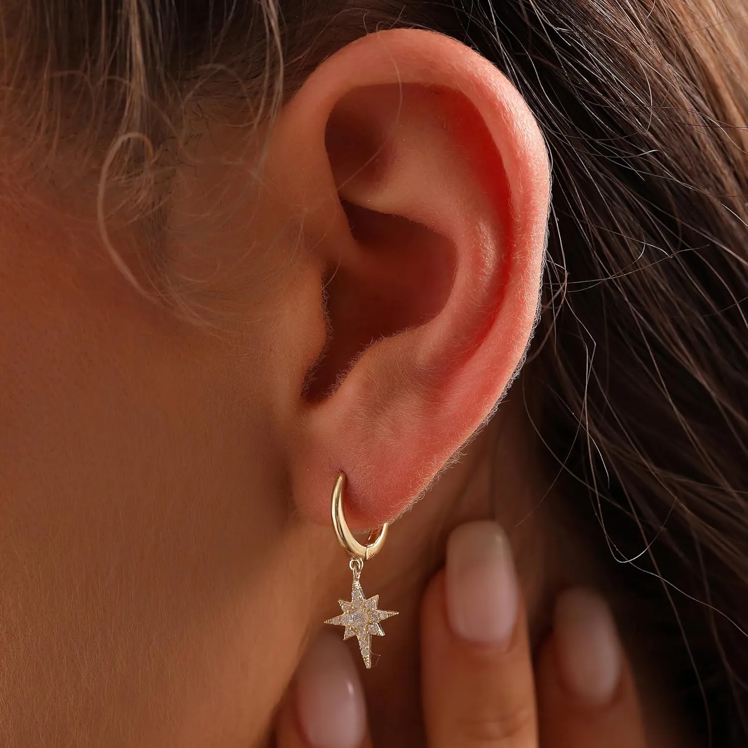 North Star Earrings, 14K Real Gold Celestial Earrings, Dainty Custom Star Earrings, Minimalist Gold North Star Earrings
