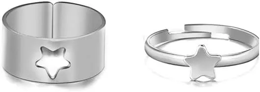 One Couple Rings Set, Star Rings for Women Matching Rings for Couples Adjustable Rings Set Promise Trendy Rings Set for Girls Women Star Romantic Jewelry Anniversary Birthday Gift,G