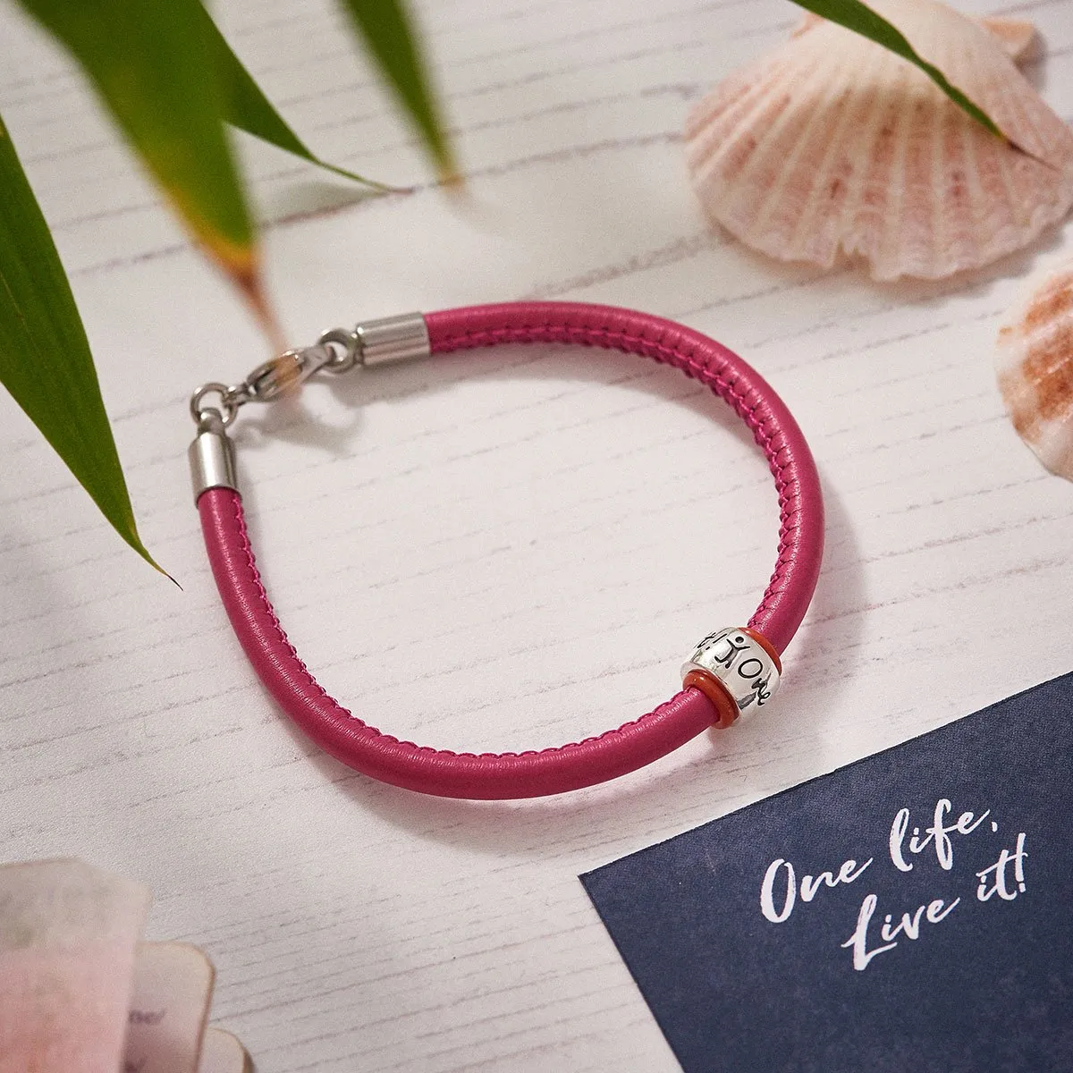 One Life, Live It! Recycled Silver & Leather Bracelet