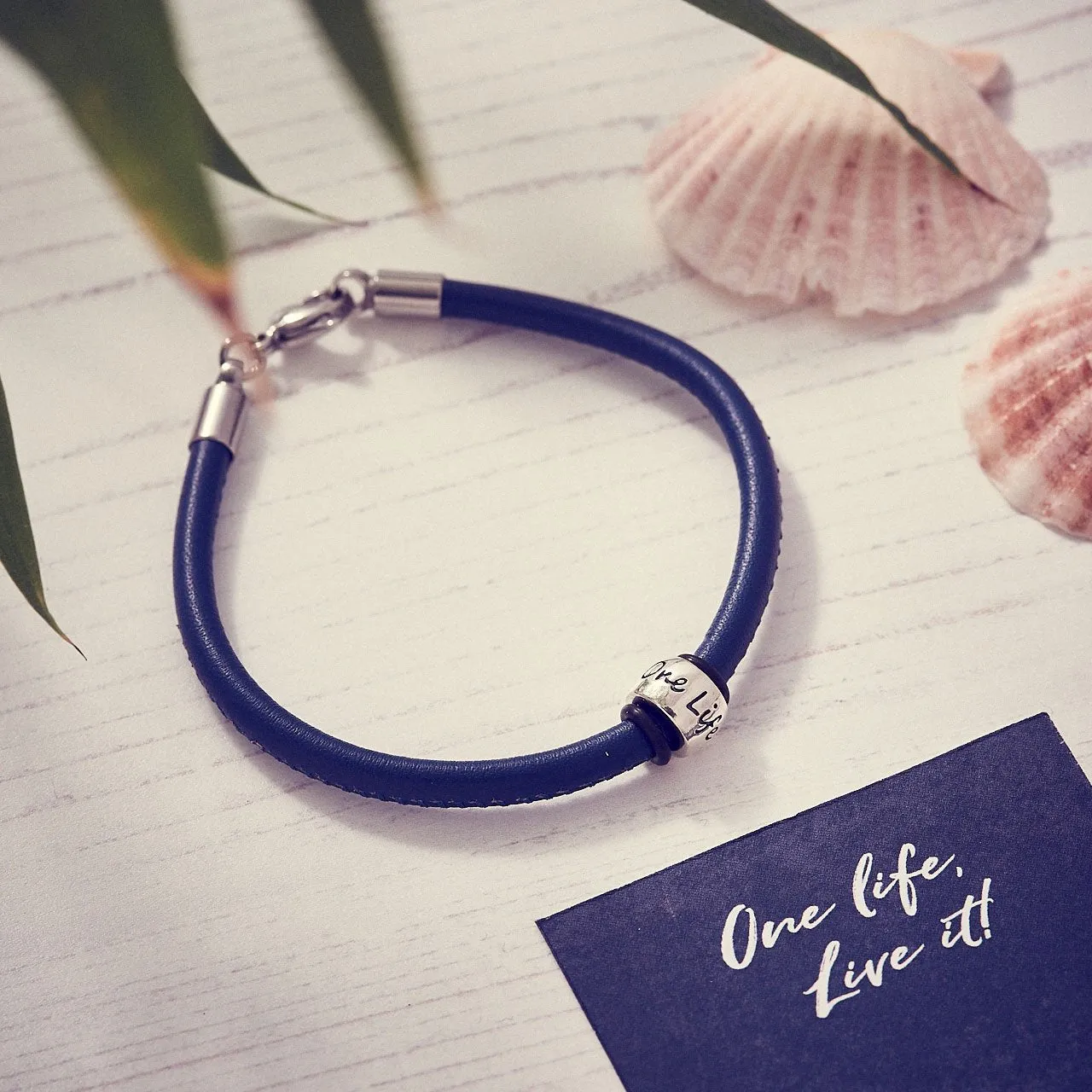 One Life, Live It! Recycled Silver & Leather Bracelet