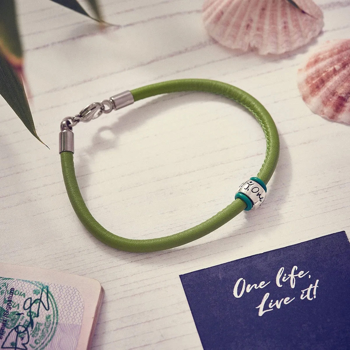 One Life, Live It! Recycled Silver & Leather Bracelet