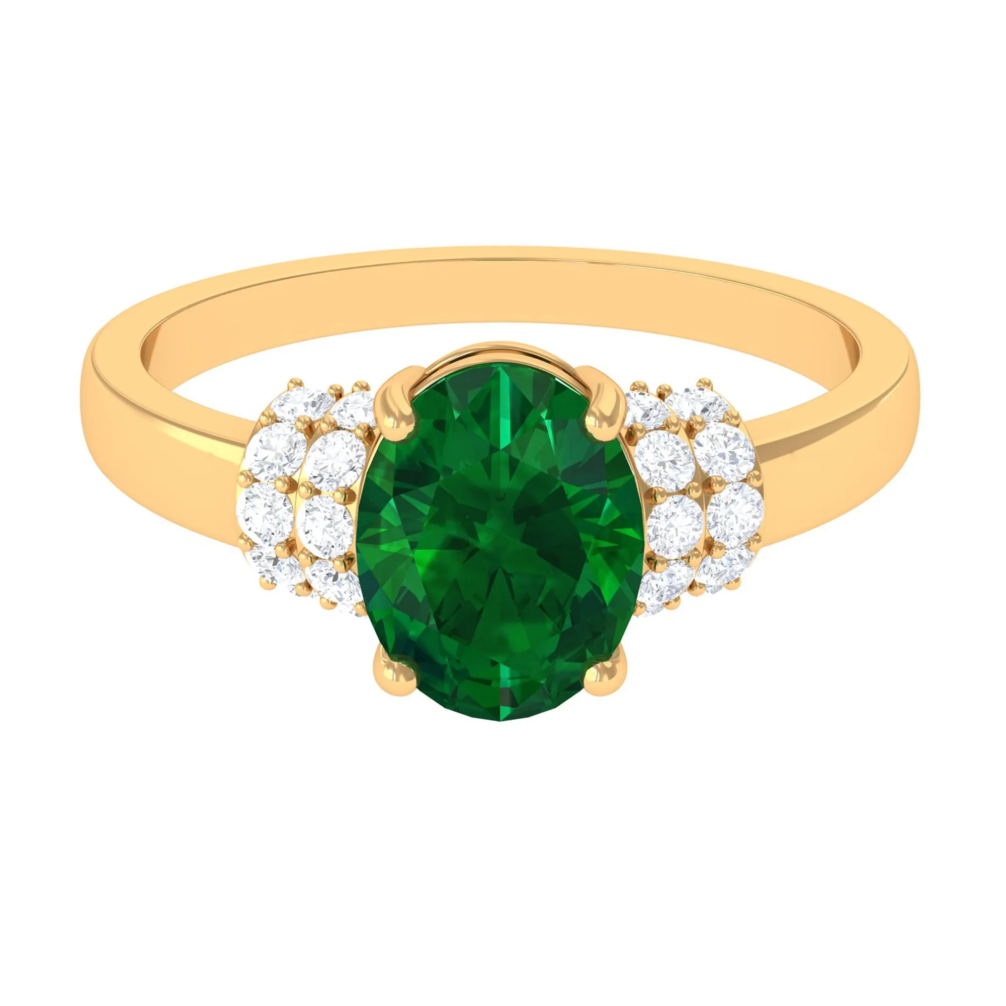 Oval Created Emerald Engagement Ring with Diamond Collar