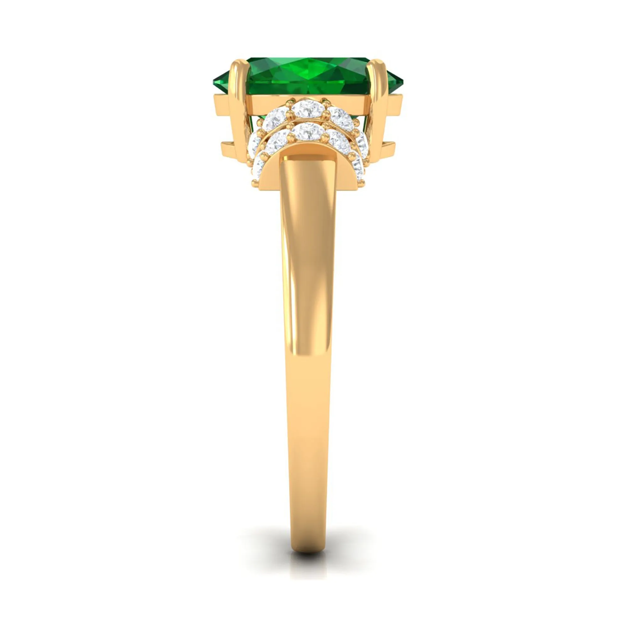 Oval Created Emerald Engagement Ring with Diamond Collar