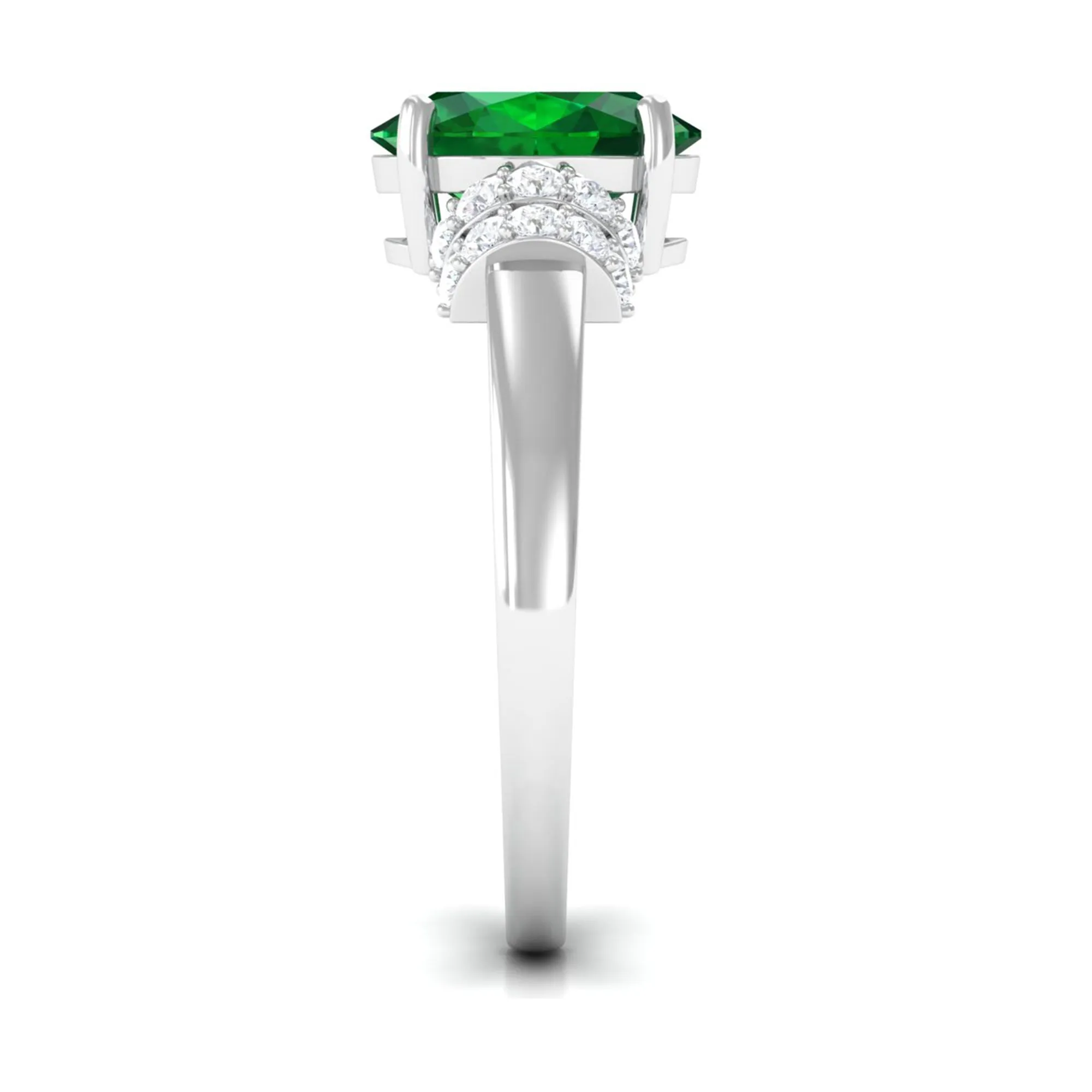 Oval Created Emerald Engagement Ring with Diamond Collar