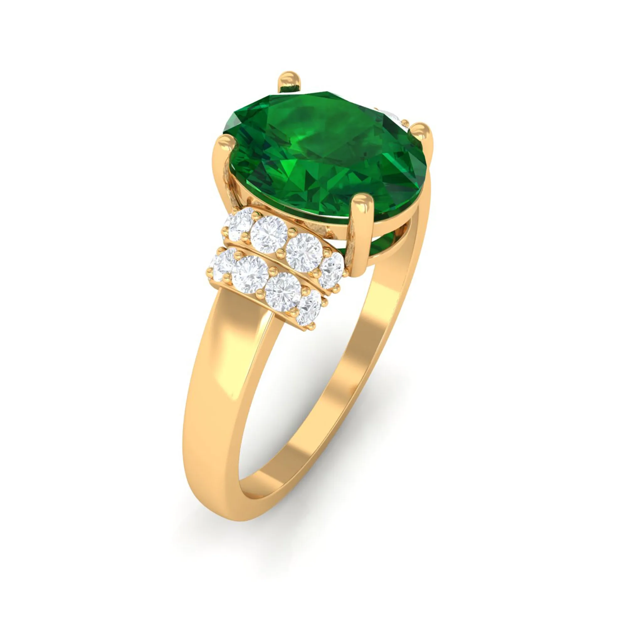 Oval Created Emerald Engagement Ring with Diamond Collar