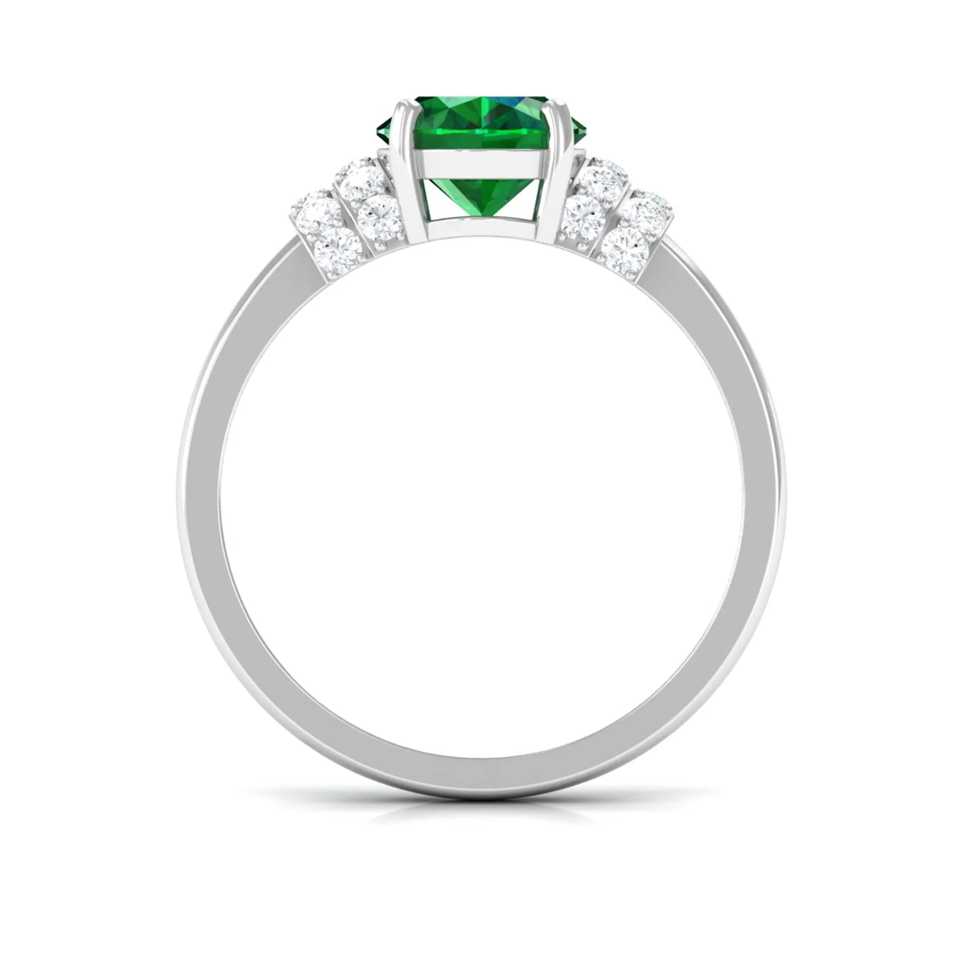 Oval Created Emerald Engagement Ring with Diamond Collar