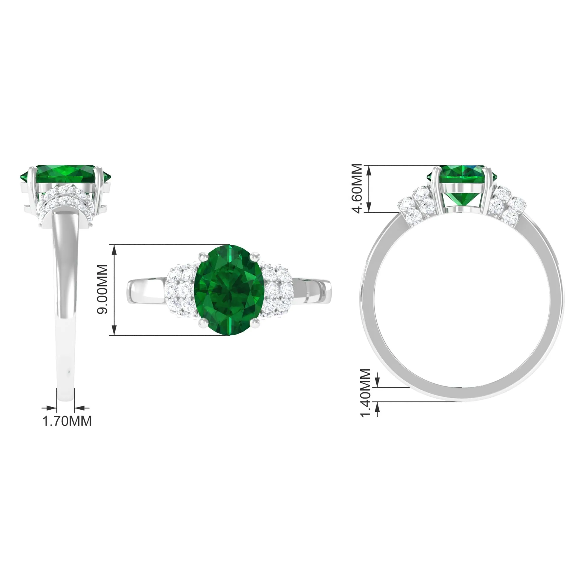 Oval Created Emerald Engagement Ring with Diamond Collar