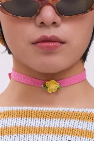 🌻OVER 500🌞GIFT WITH PURCHASE!!🐡 Choker in Candy Linen with Yellow Gingham Ribbon Flower