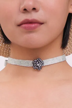 🌻OVER 500🌞GIFT WITH PURCHASE!!🐡 Choker in Mint Linen with Black Gingham Ribbon Flower