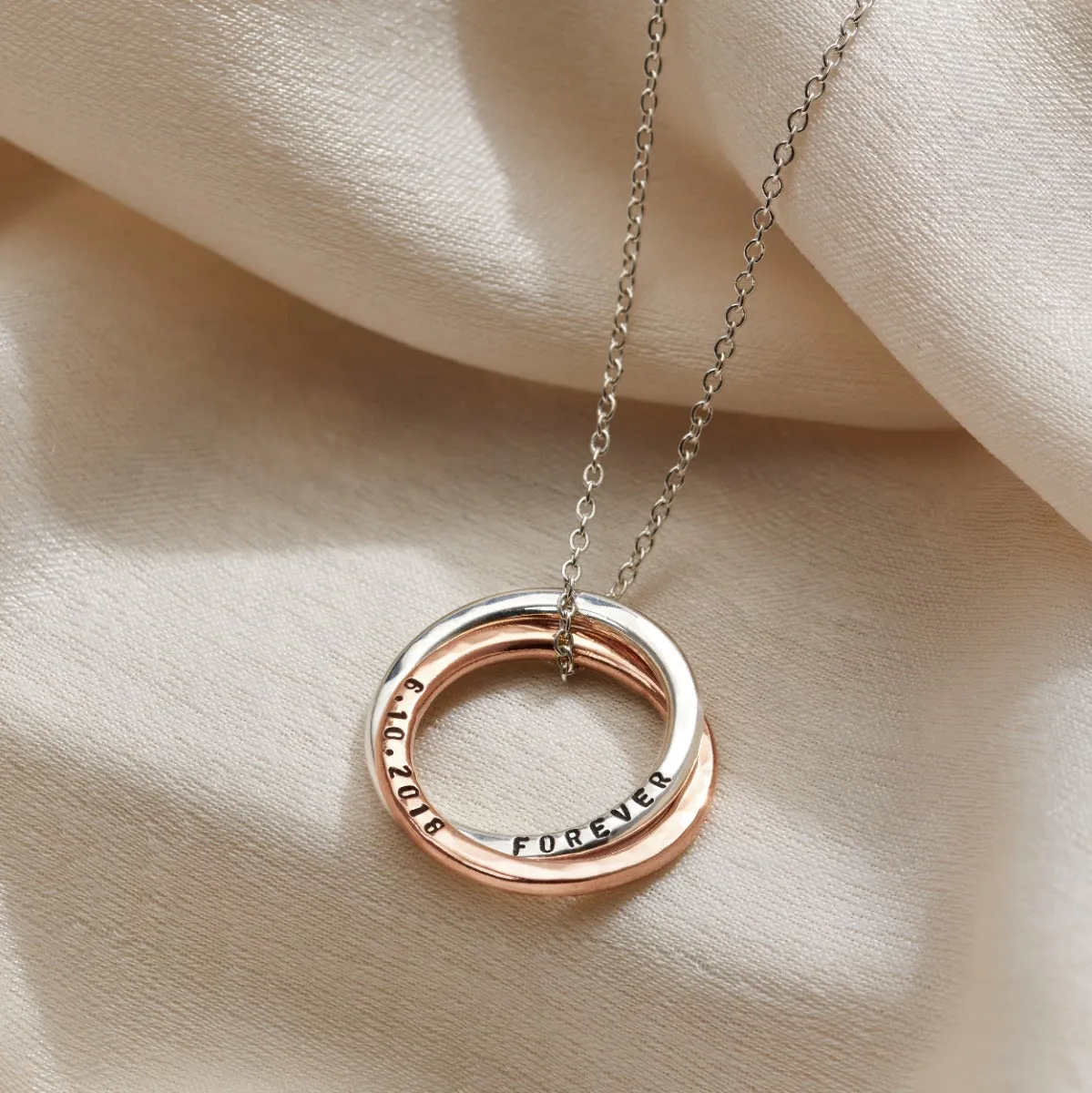 Personalised Mixed 9ct Gold Two Ring Russian Necklace