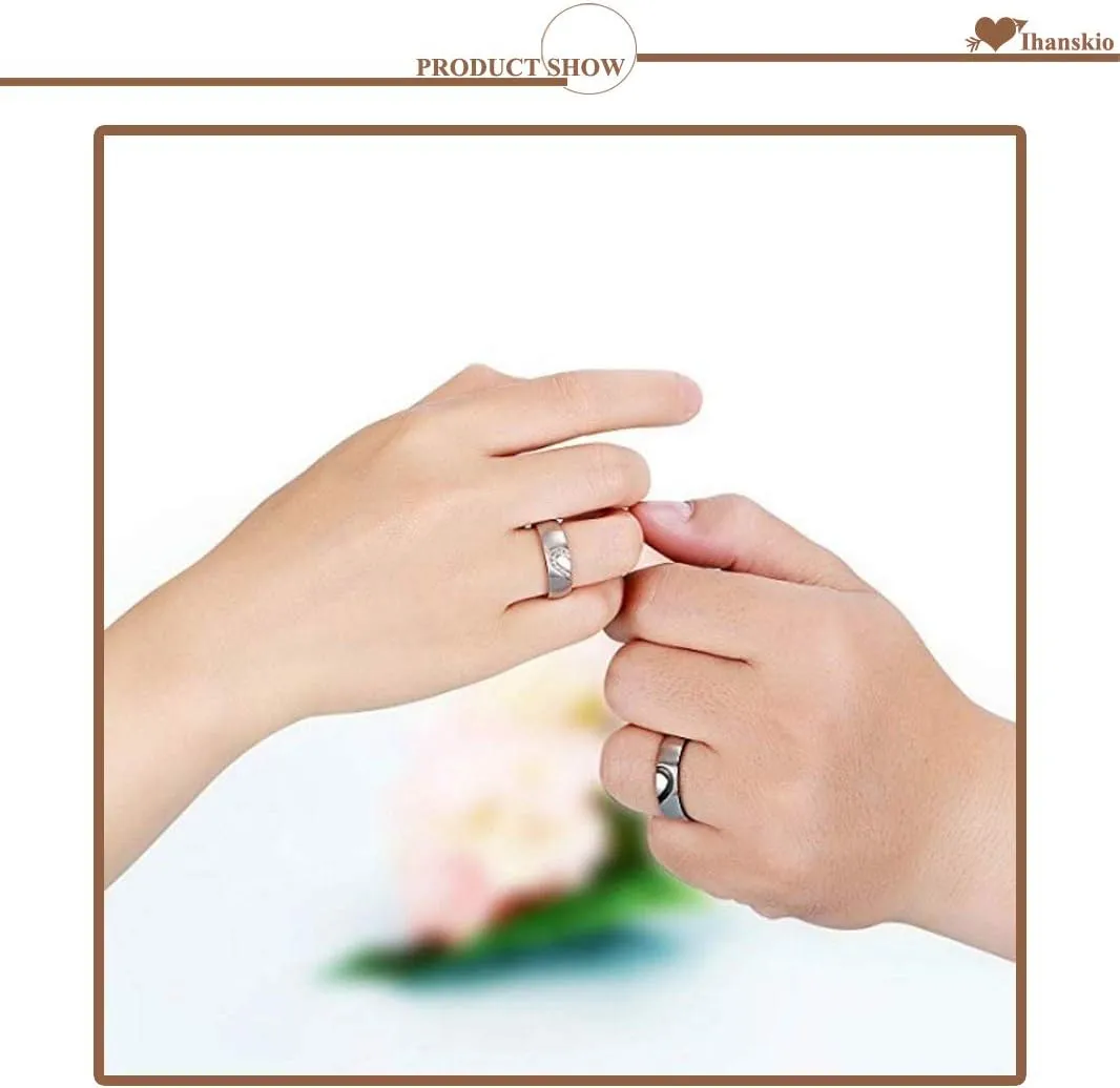 Personalized Heart Promise Couple Rings Matching Heart Fingerprint Engraved Titanium Steel for Couples Wedding Engagement Band Rings Width 8mm 6mm