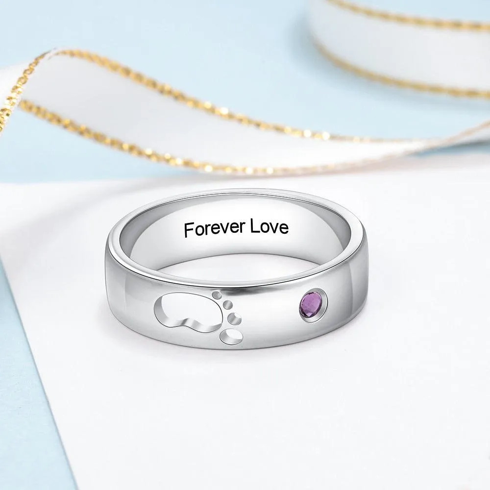 Personalized Hollow Baby Footprint Ring Solid Engagement Ring