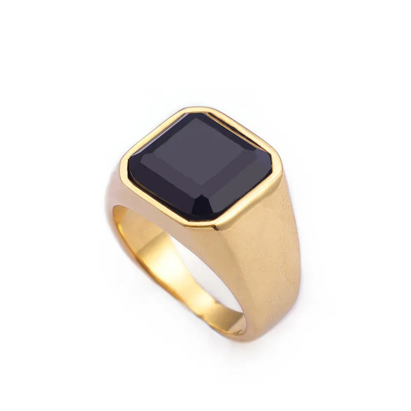 Personalized Retro Black Titanium Steel Men's Rings - European and American Stainless Steel Jewelry with Lettering, Wholesale Availability