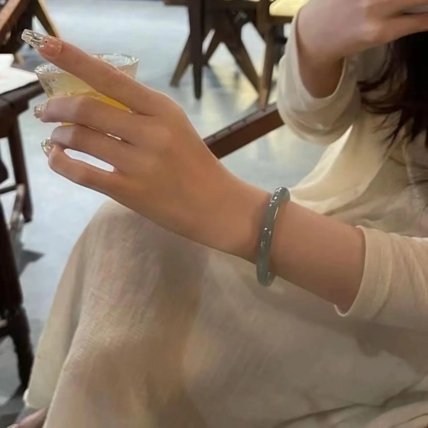 Pokn Jade Bracelet for Women Bamboo Jade Bangle Green Bracelets for Women Jade Bangle Bracelet for Women,Inner 58-62mm