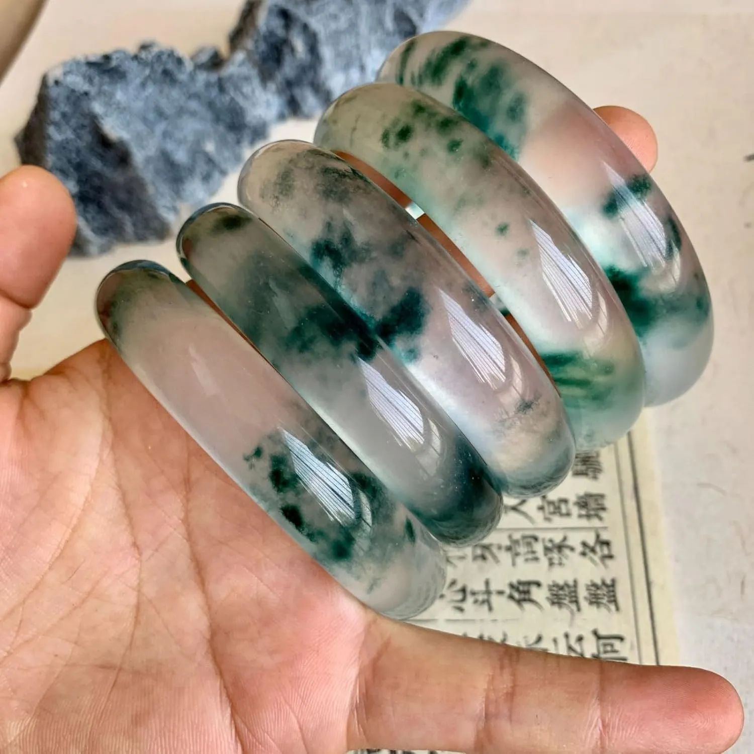 Pokn Jade Bracelet for Women Jade Bangle Green Bracelets for Women Jade Bangle Bracelet for Women,Inner 2.12-2.52''/54-64mm