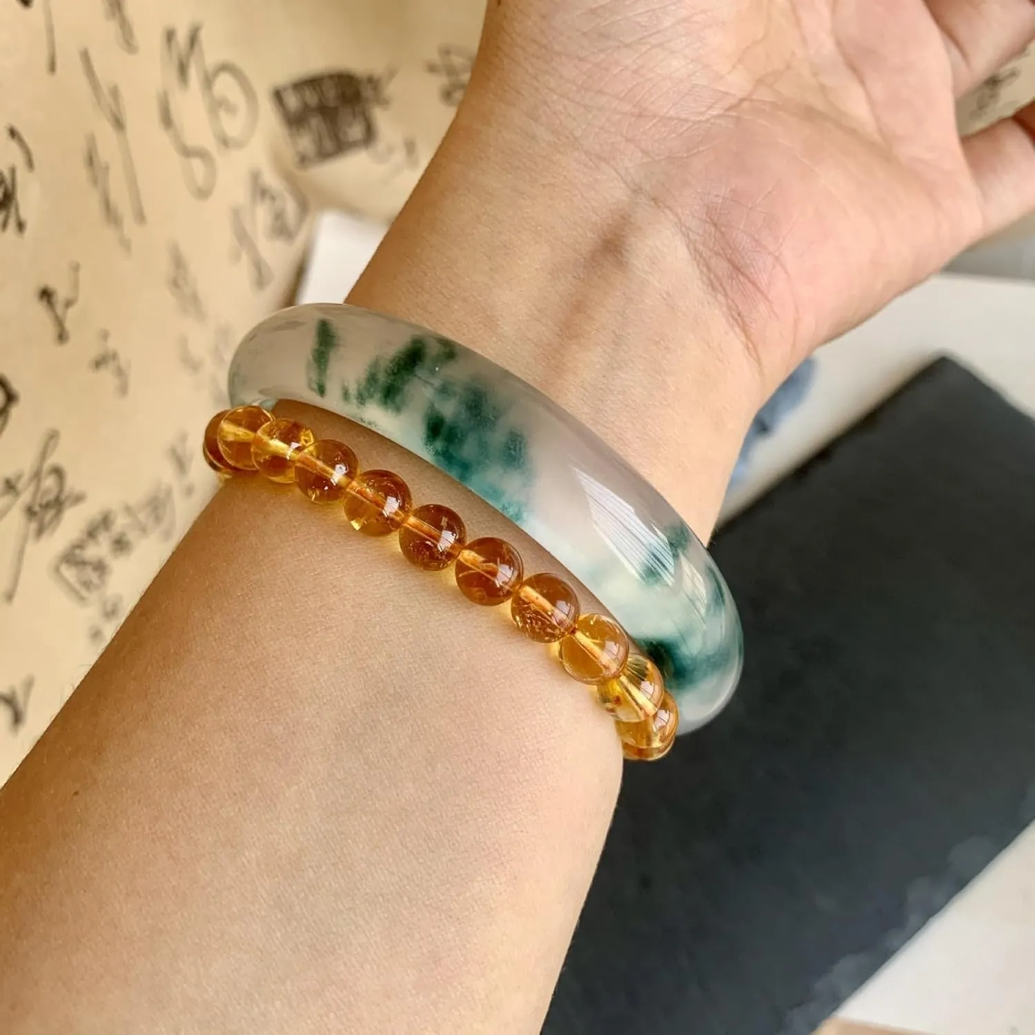 Pokn Jade Bracelet for Women Jade Bangle Green Bracelets for Women Jade Bangle Bracelet for Women,Inner 2.12-2.52''/54-64mm
