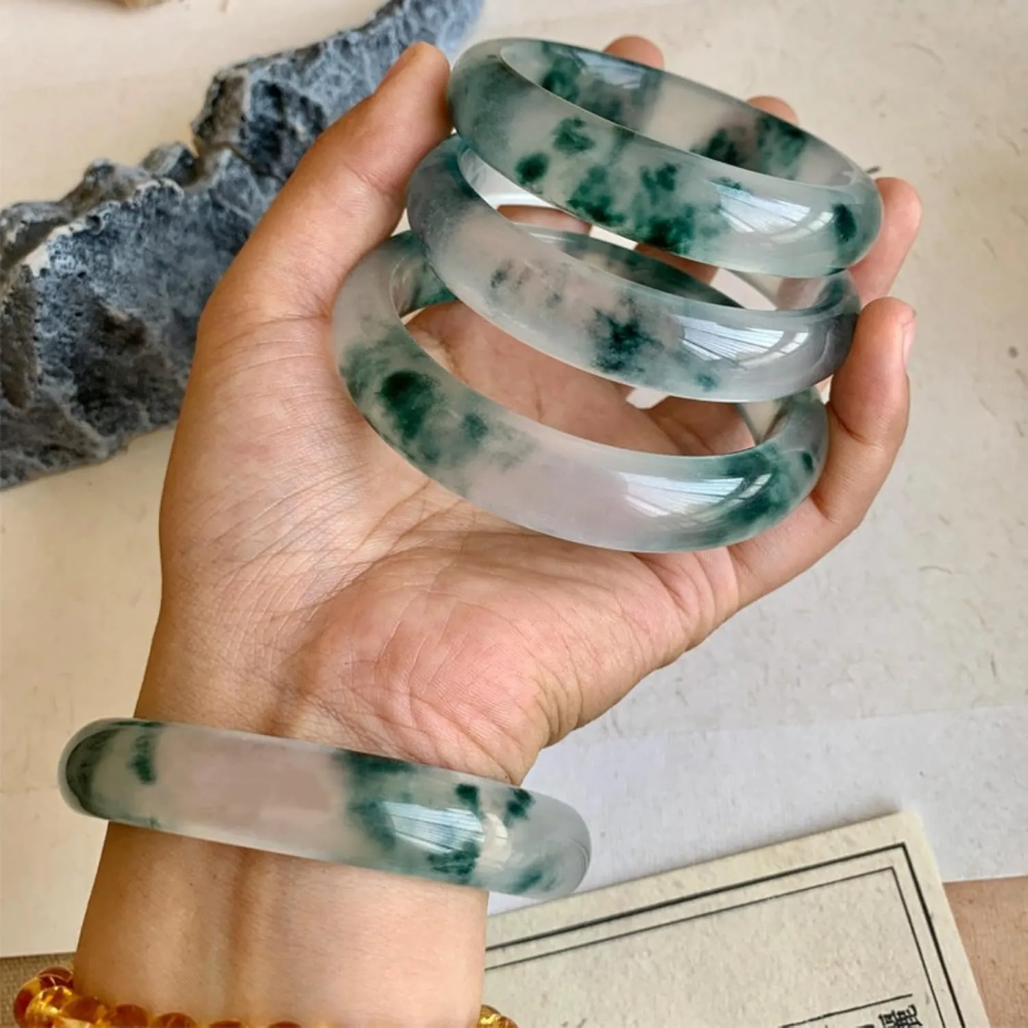 Pokn Jade Bracelet for Women Jade Bangle Green Bracelets for Women Jade Bangle Bracelet for Women,Inner 2.12-2.52''/54-64mm