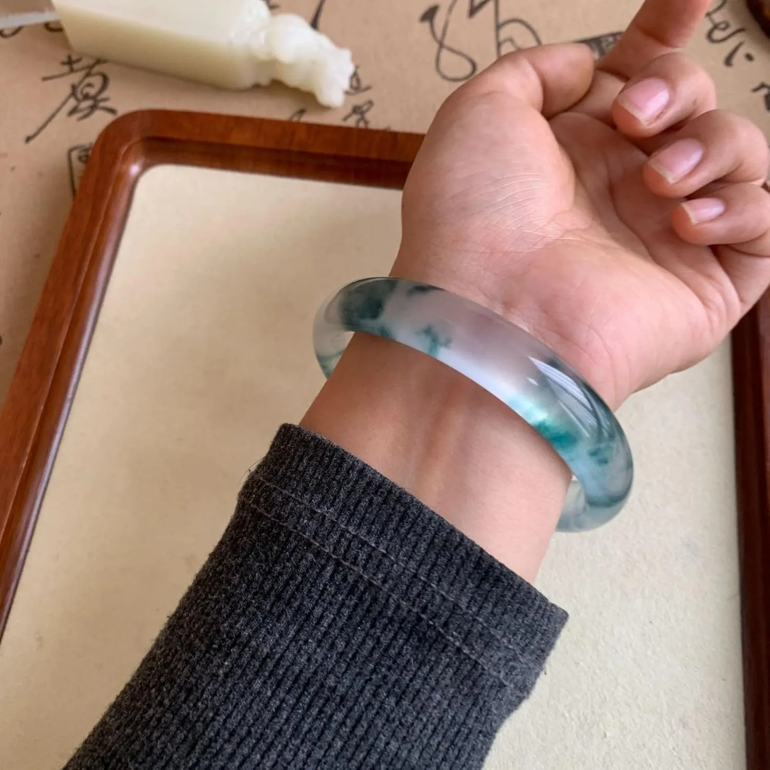Pokn Jade Bracelet for Women Jade Bangle Green Bracelets for Women Jade Bangle Bracelet for Women,Inner 2.12-2.52''/54-64mm