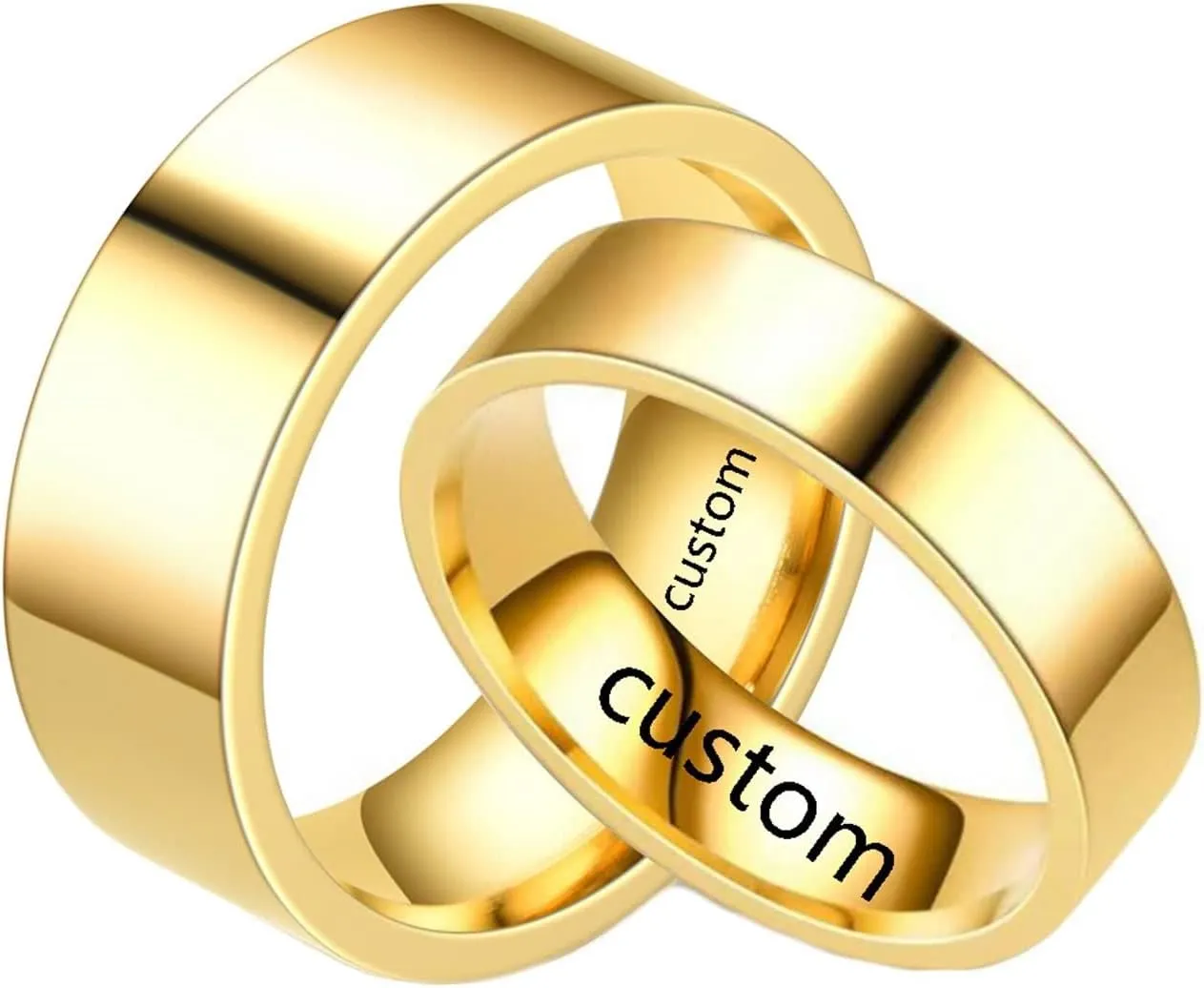 Promise Rings Couple Customized Ring for Engagement Couple,Couple Promise Rings Stainless Steel 6/8MM Gold Ring with Polished Round