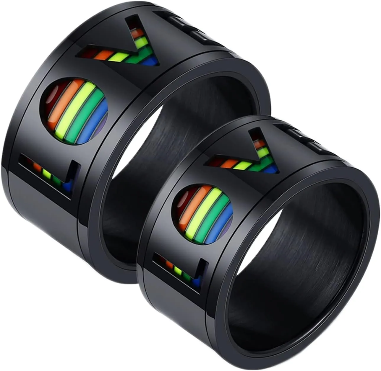 Promise Rings for Him, Mens Rings Stainless Steel Black Rotating LGBT Ring Love 11mm Fashion Couple Ring