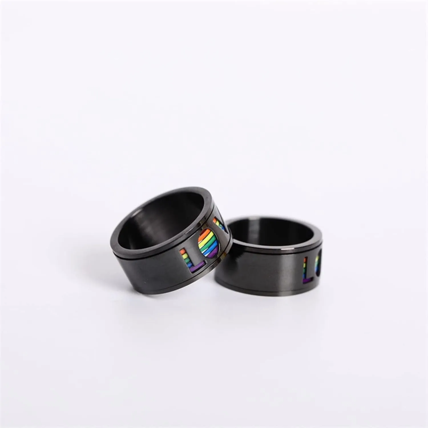 Promise Rings for Him, Mens Rings Stainless Steel Black Rotating LGBT Ring Love 11mm Fashion Couple Ring