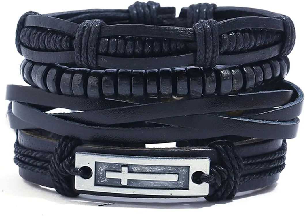 Punk Leather Bracelets for Men Women Retro Handmade Braid Bracelet Adjustable Punk Rock Cuff Bracelet Wristband Punk Jewelry