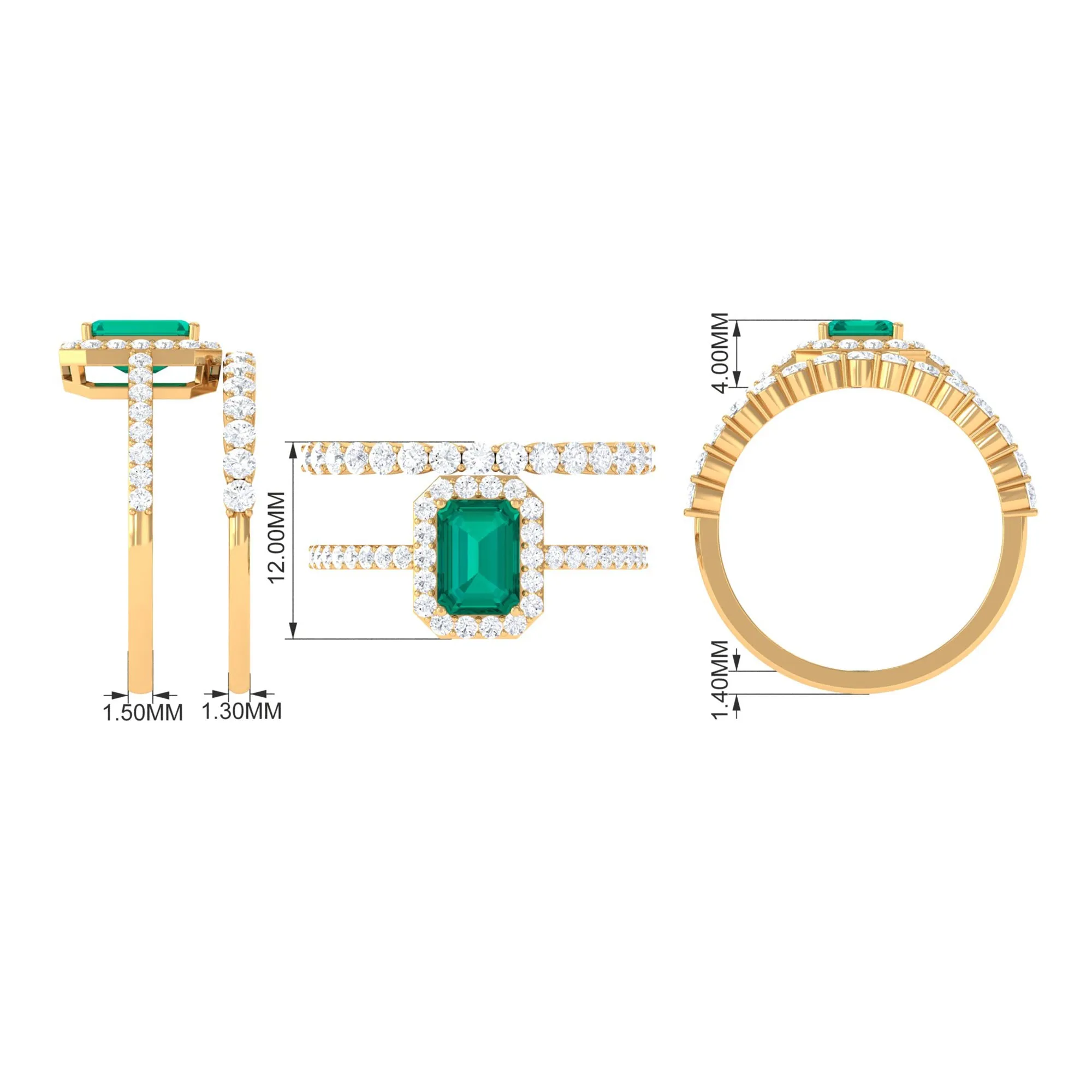 Real Emerald and Diamond Stackable Ring Set