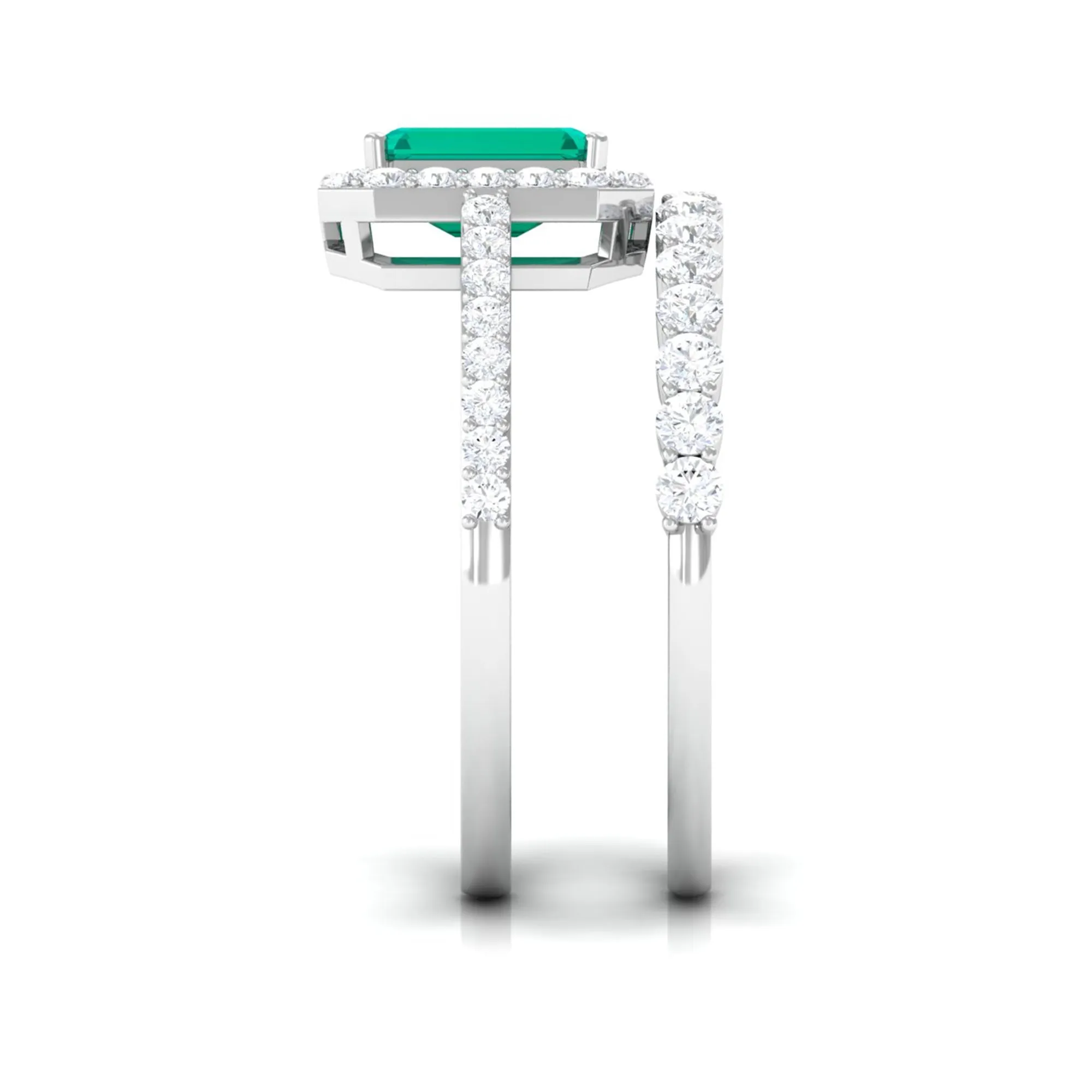 Real Emerald and Diamond Stackable Ring Set