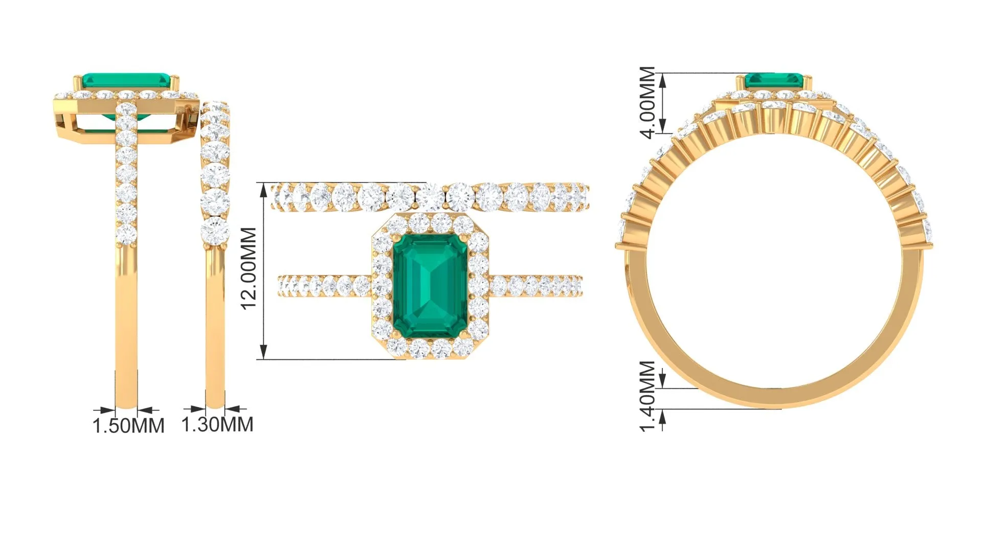 Real Emerald and Diamond Stackable Ring Set