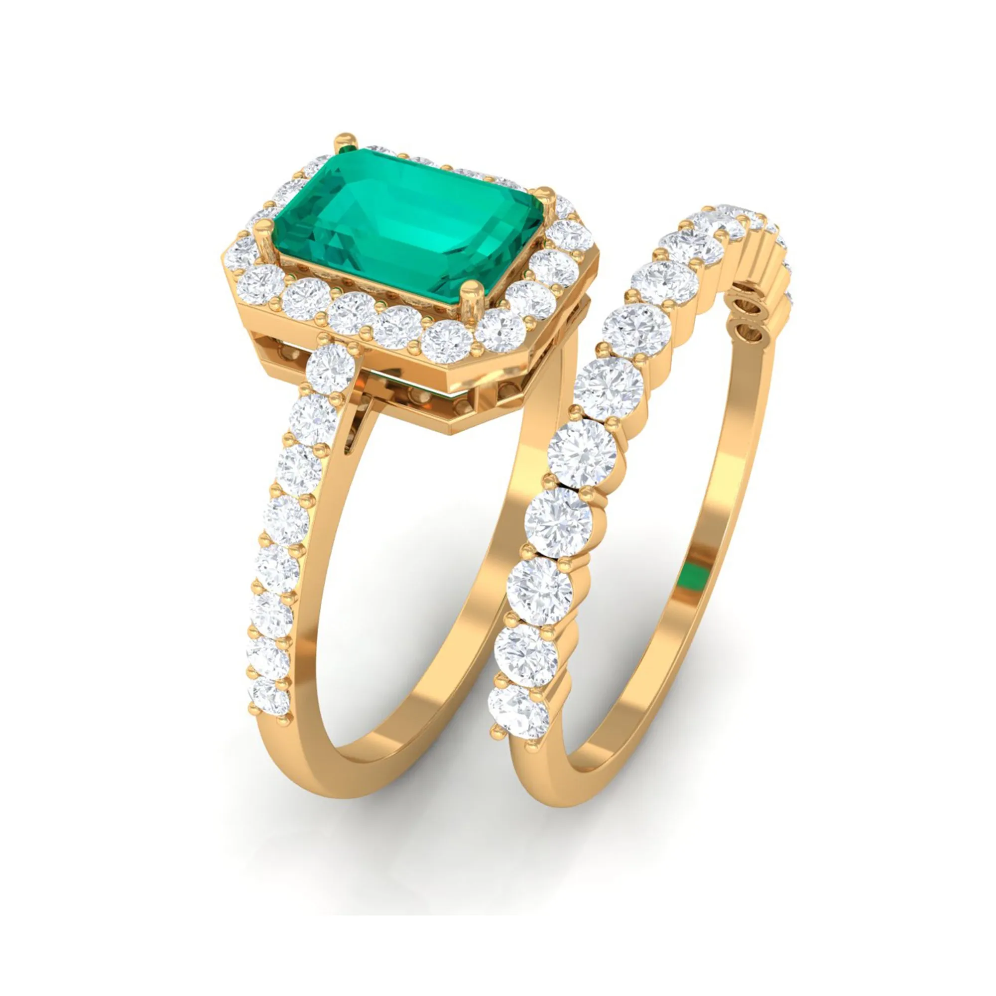Real Emerald and Diamond Stackable Ring Set