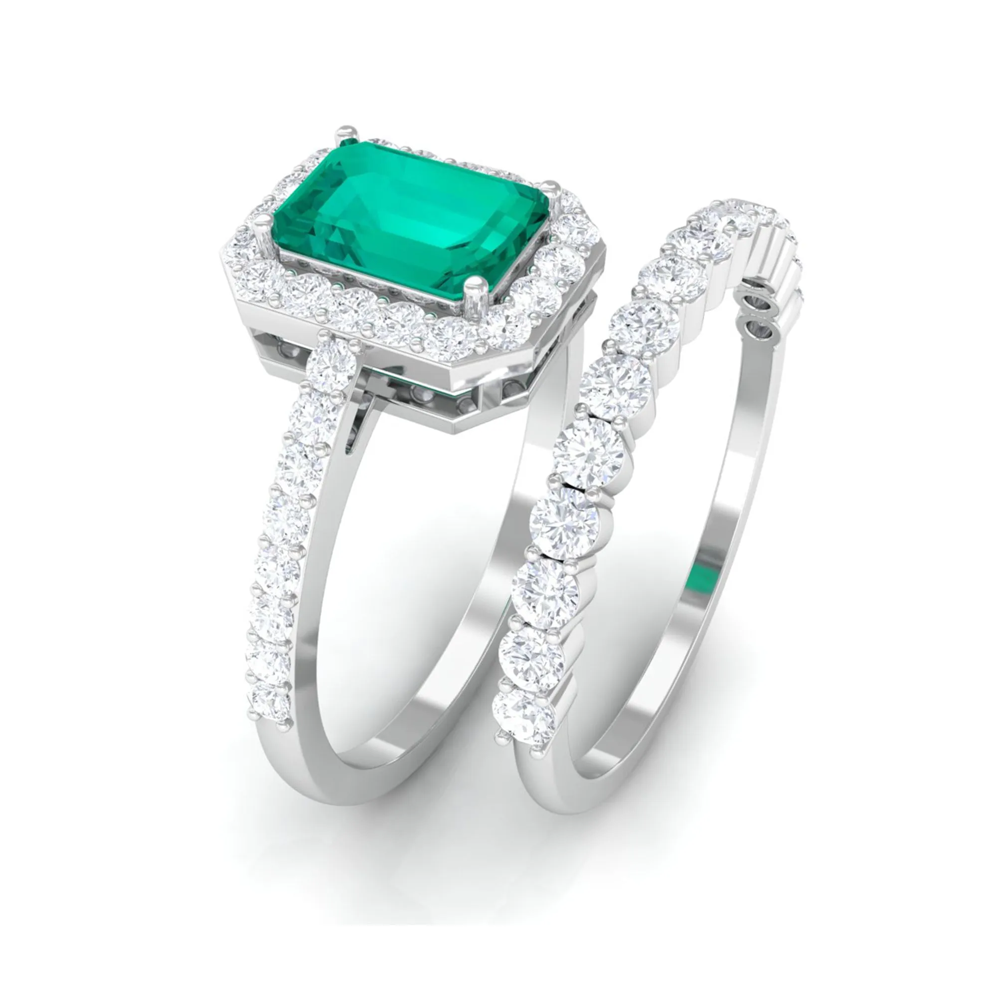 Real Emerald and Diamond Stackable Ring Set