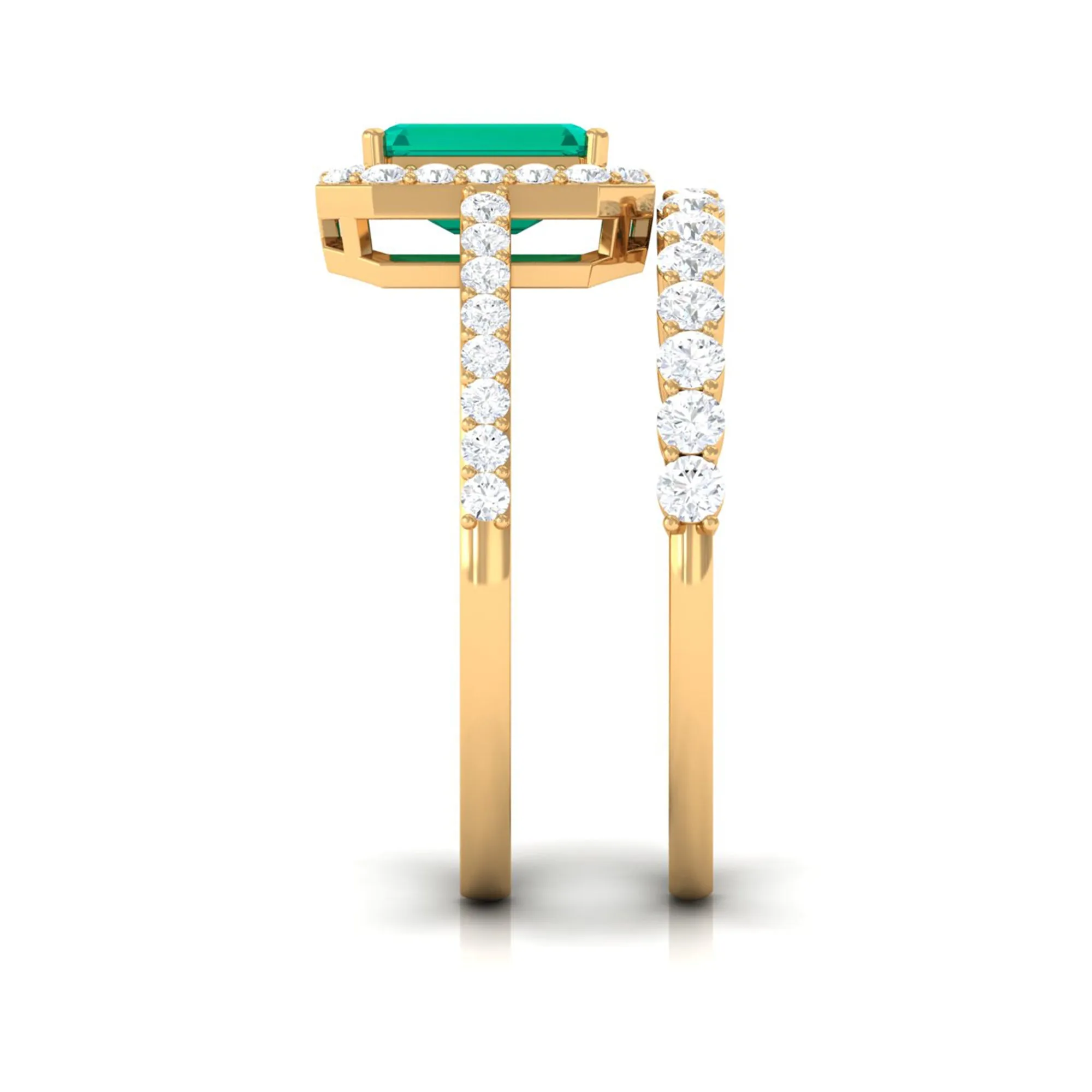 Real Emerald and Diamond Stackable Ring Set