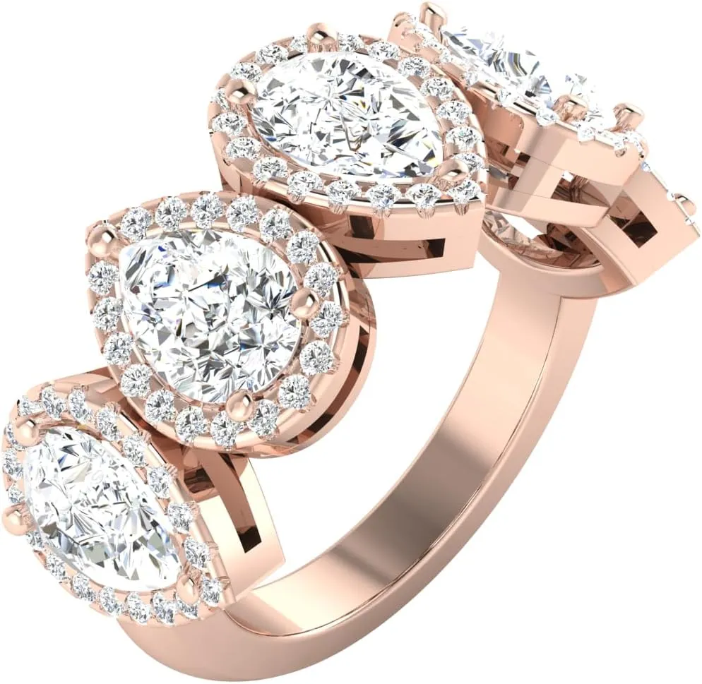 REAL-GEMS Couples Promise Ring Lab Created G VS1 Diamond Pear Five Stone 1.72 Carat 14k Rose Gold Size 4 5 6 7 8 84