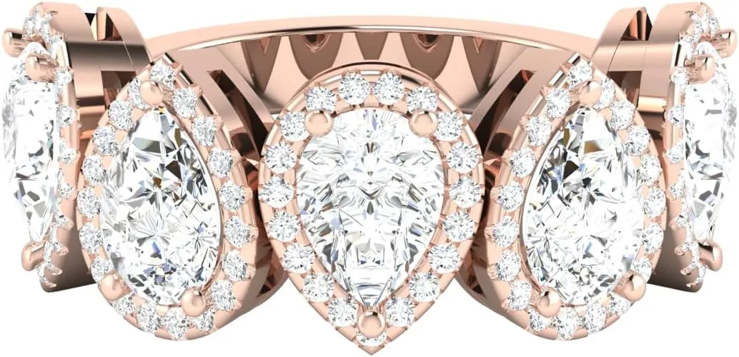 REAL-GEMS Couples Promise Ring Lab Created G VS1 Diamond Pear Five Stone 1.72 Carat 14k Rose Gold Size 4 5 6 7 8 84