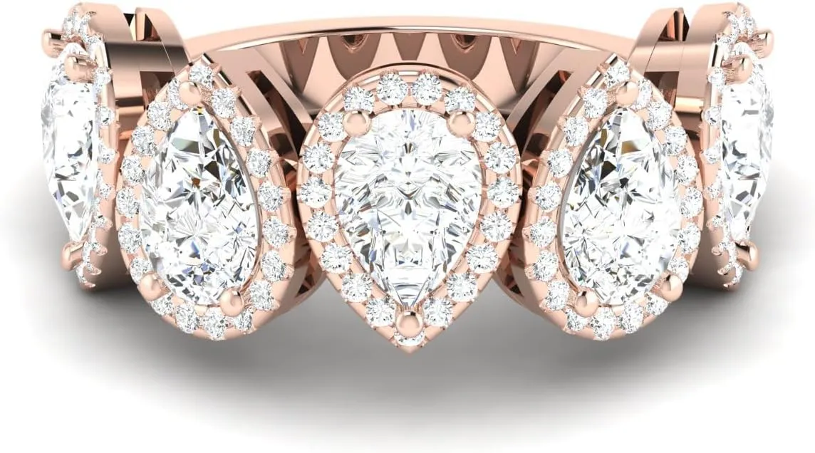REAL-GEMS Couples Promise Ring Lab Created G VS1 Diamond Pear Five Stone 1.72 Carat 14k Rose Gold Size 4 5 6 7 8 84