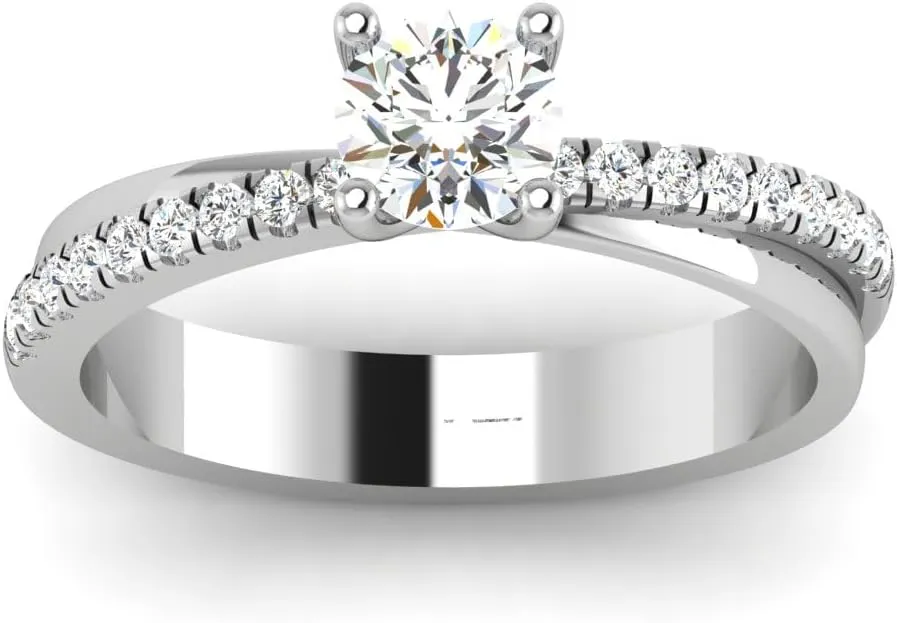 REAL-GEMS Couples Promise Ring White Gold 14k 0.65 CARAT Round Cut Solitaire with Accents Diamond G VS1 Lab Created Size 4 5 6