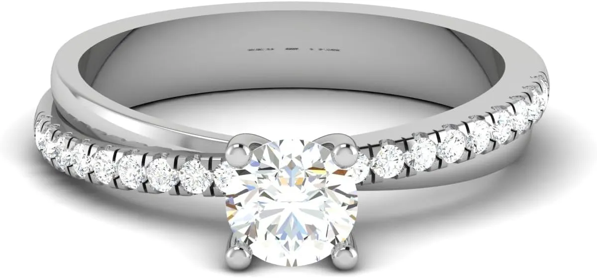 REAL-GEMS Couples Promise Ring White Gold 14k 0.65 CARAT Round Cut Solitaire with Accents Diamond G VS1 Lab Created Size 4 5 6