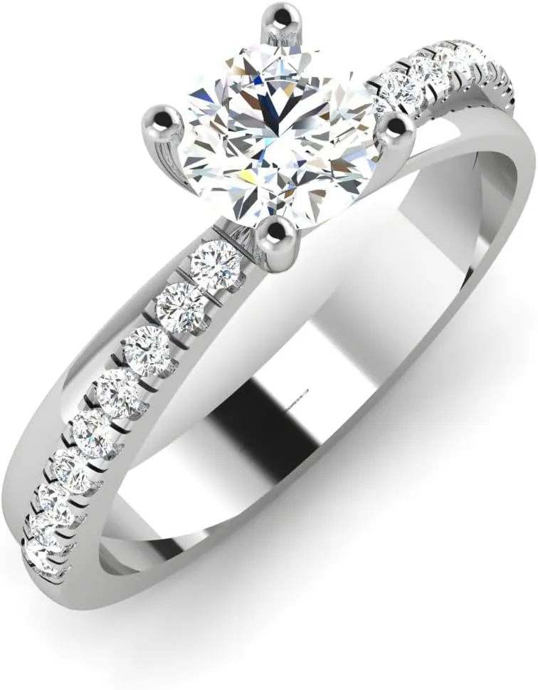 REAL-GEMS Couples Promise Ring White Gold 14k 0.65 CARAT Round Cut Solitaire with Accents Diamond G VS1 Lab Created Size 4 5 6