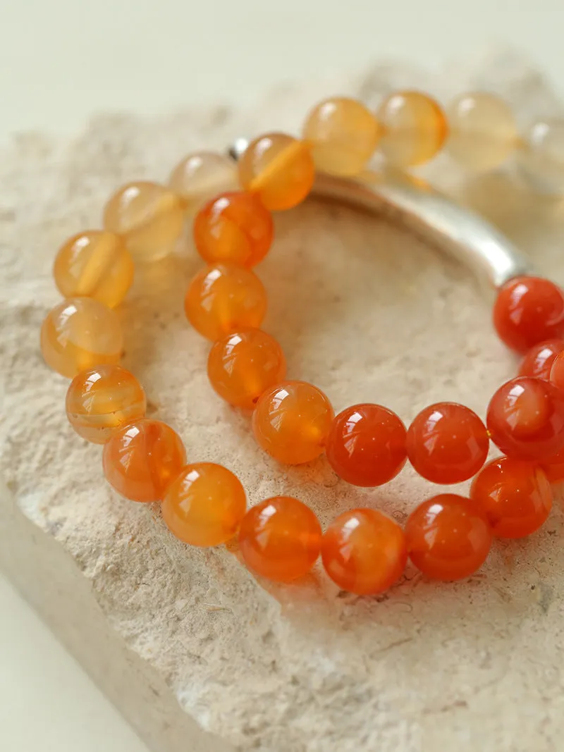 Red  Agate Gradient Silver Tube Stretch Bracelet
