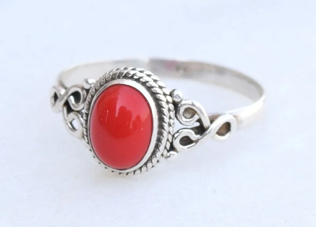 Red Coral Stone Ring 925 Sterling Silver Statement Ring For Women Handmade Rings Gemstone Christmas Promise Ring Size US 11 Gift For Her