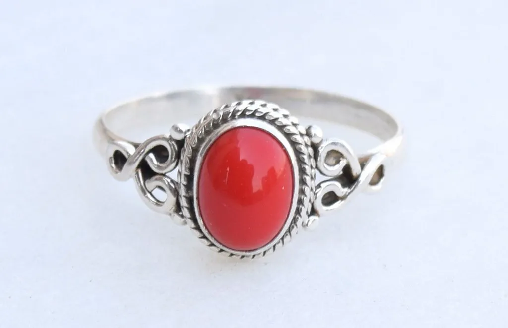 Red Coral Stone Ring 925 Sterling Silver Statement Ring For Women Handmade Rings Gemstone Christmas Promise Ring Size US 12 Gift For Her