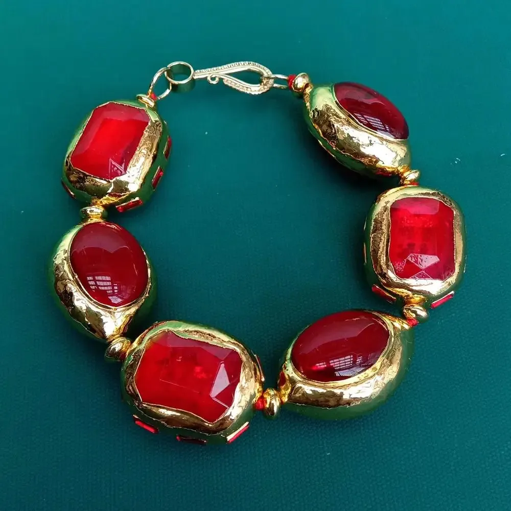 Red Glass Gold Plated Necklace Set