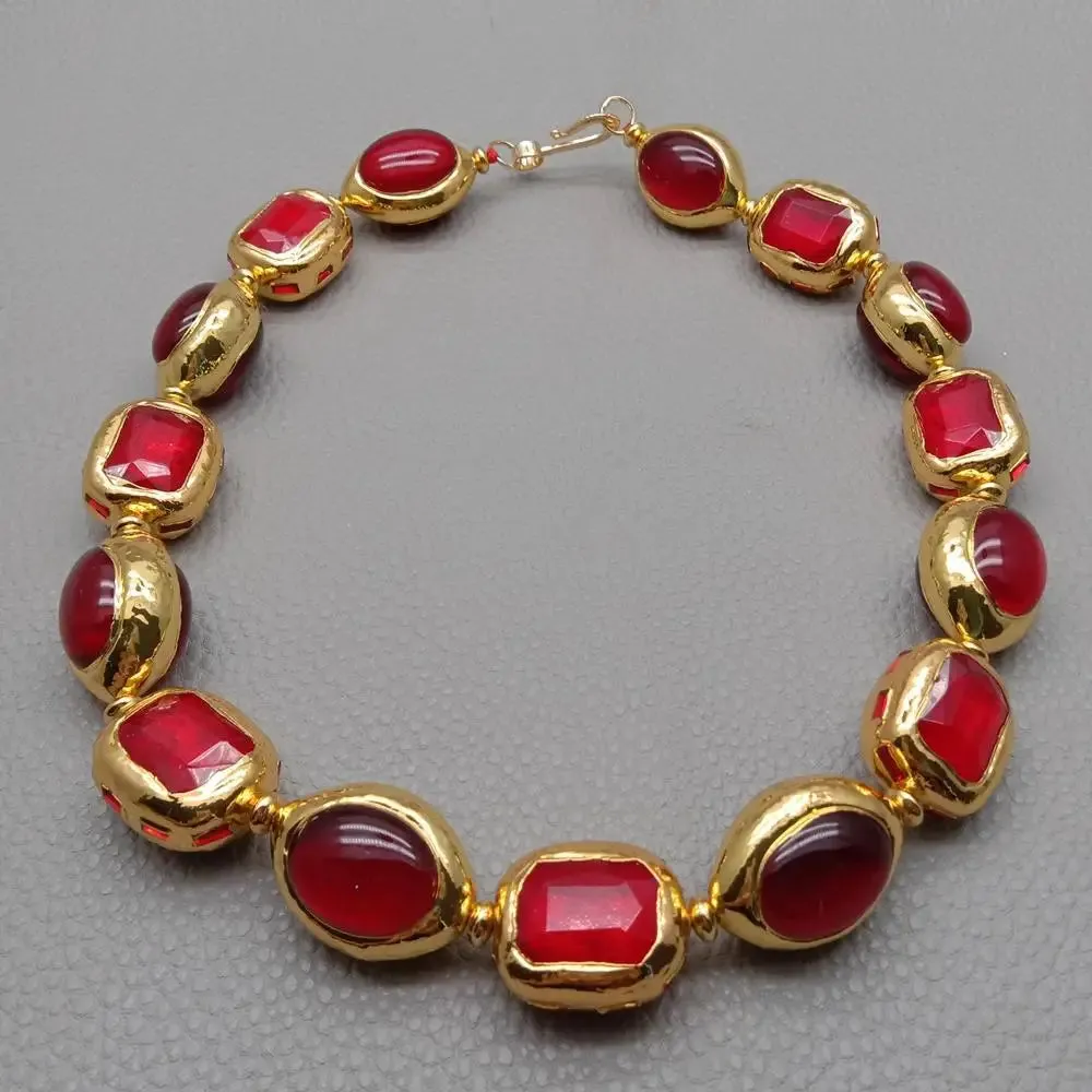 Red Glass Gold Plated Necklace Set