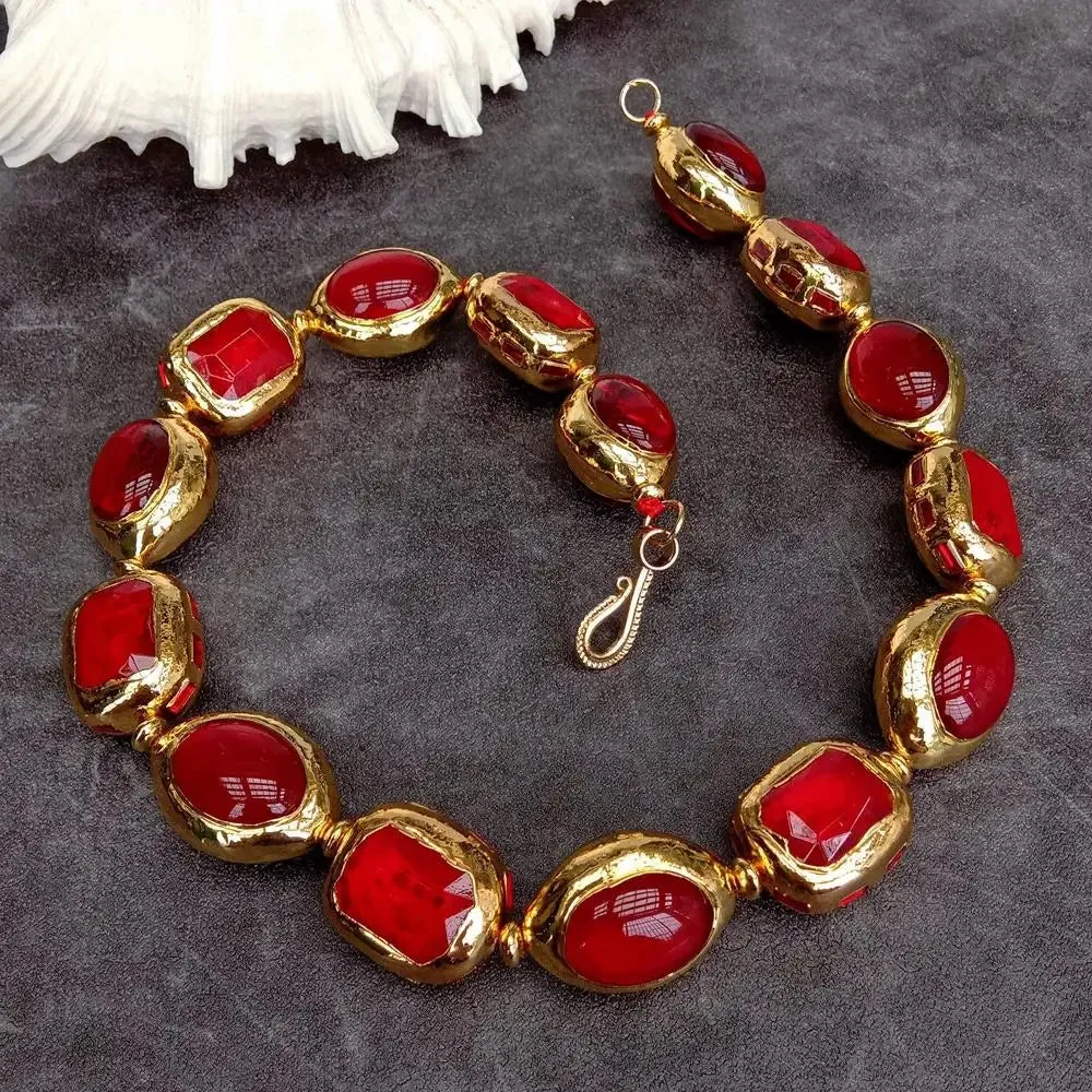 Red Glass Gold Plated Necklace Set